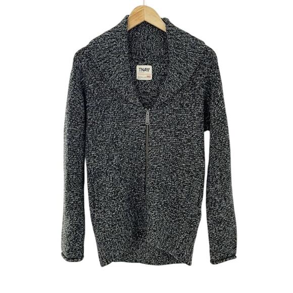 TNA Aritzia Black & White Wool Shawl Collar Zip Up Telluride Sweater Cardigan L - Picture 2 of 12